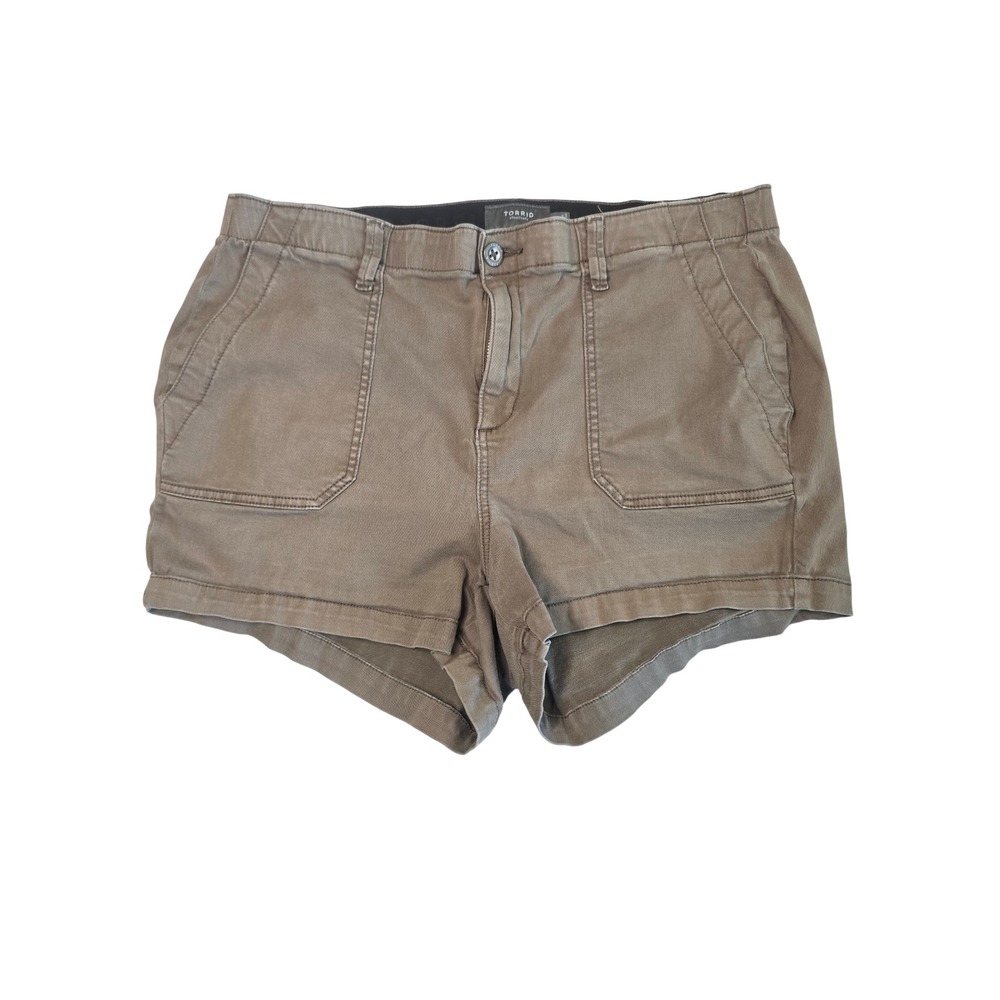 Torrid Feel The Fit Utility Shorts Women 18 Olive Tan Stretch Patch Pocket EUC